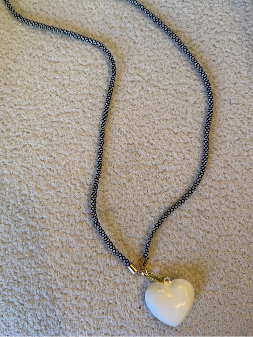 White Heart Pendant Necklace on Black Chain - Women's Jewelry